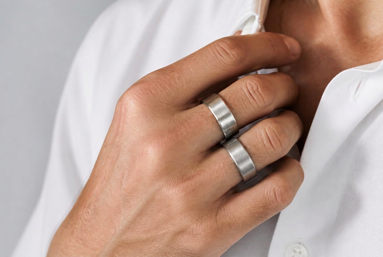 Mann trägt einen matten schwarzen Ring